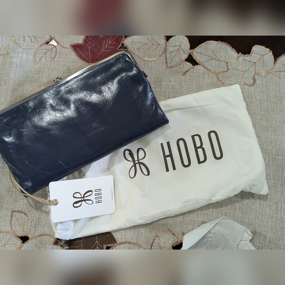 Hobo International Lauren wallet. Stone Blue